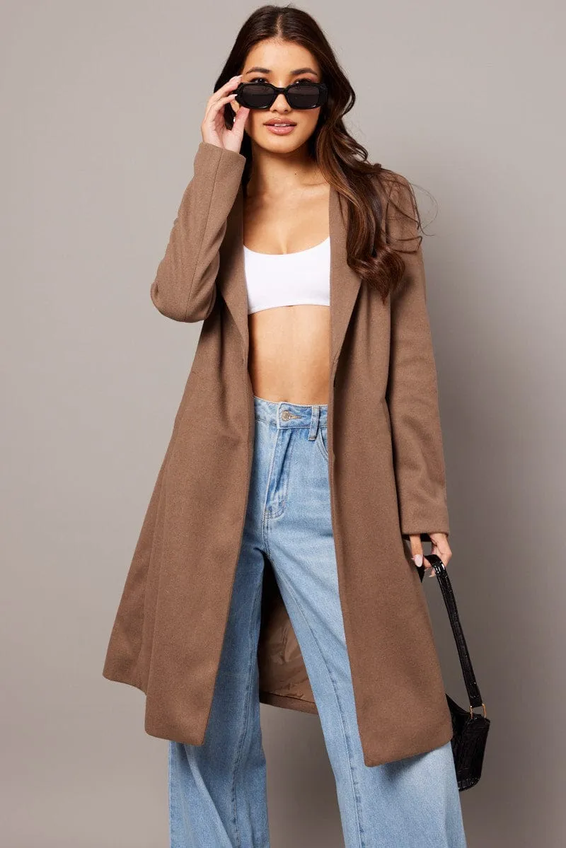 Brown One Button Coat Knee Length sold by Ally Fashion