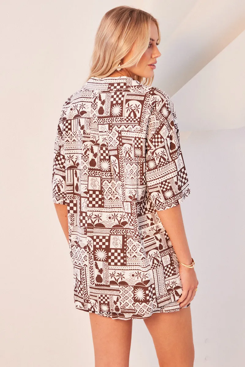 Brown Abstract Relaxed Shirt Short Sleeve sold by Ally Fashion product image thumbnail 5