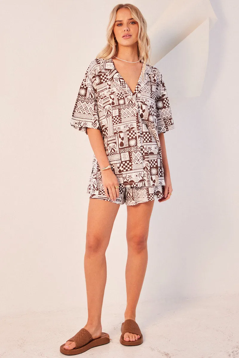 Brown Abstract Relaxed Shirt Short Sleeve sold by Ally Fashion product image thumbnail 2