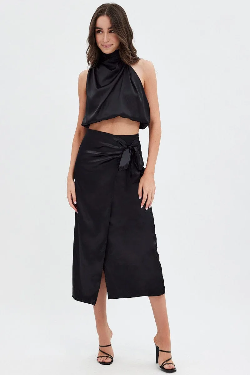 Black Twist Midi Skirt sold by Ally Fashion product image thumbnail 3