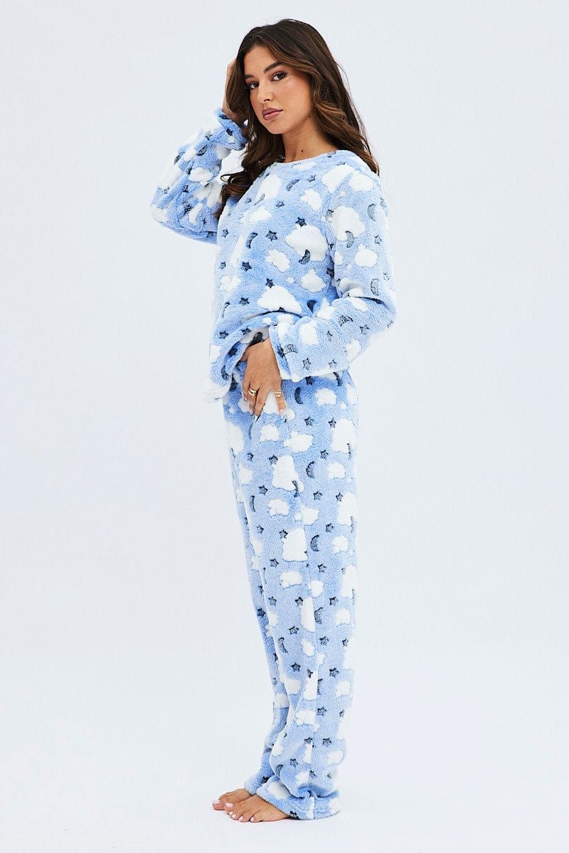 Pink Print Fluffy Fleece Pyjama Stars and Moon Pj Set sold by Ally Fashion product image thumbnail 4