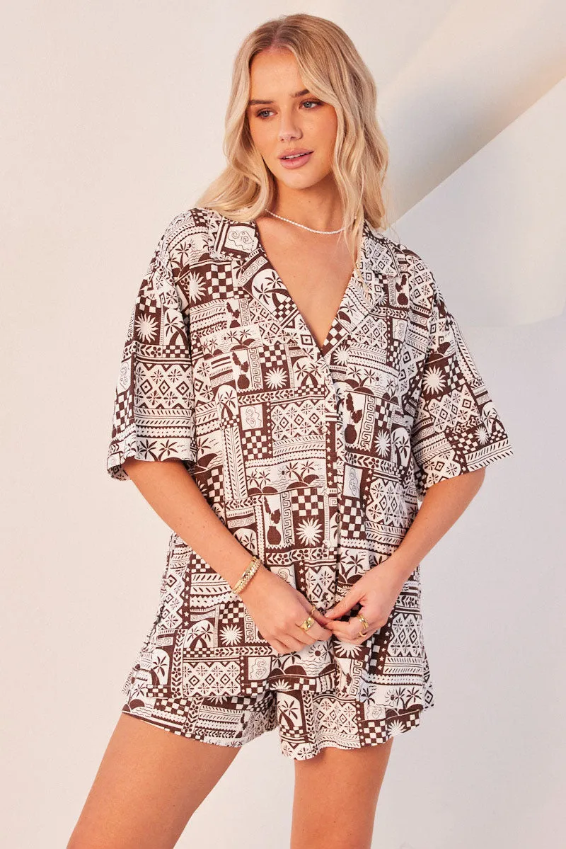 Brown Abstract Relaxed Shirt Short Sleeve sold by Ally Fashion product image thumbnail 3