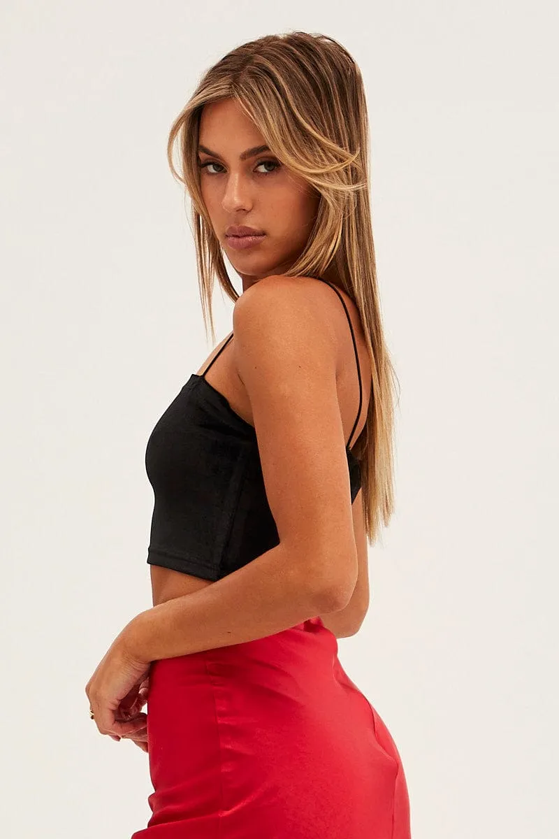 Black Velour Singlet Lounge Crop Top sold by Ally Fashion product image thumbnail 4