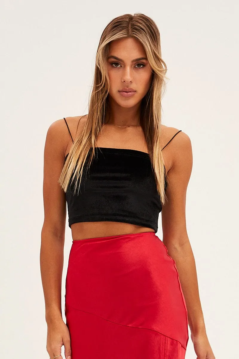 Black Velour Singlet Lounge Crop Top sold by Ally Fashion product image thumbnail 3