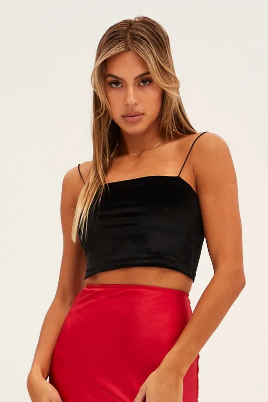 Black Velour Singlet Lounge Crop Top sold by Ally Fashion