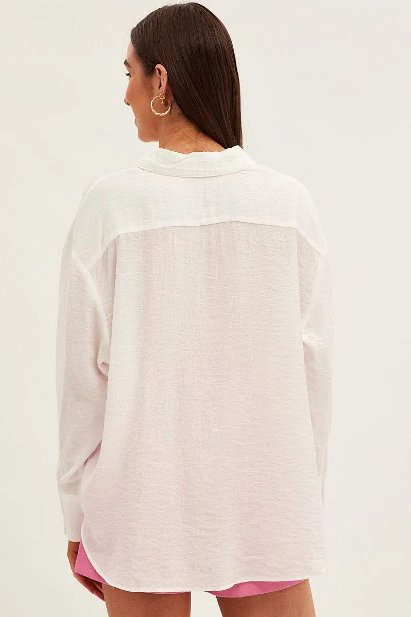 White Textured Shirt Long Sleeve Collared sold by Ally Fashion product image thumbnail 5