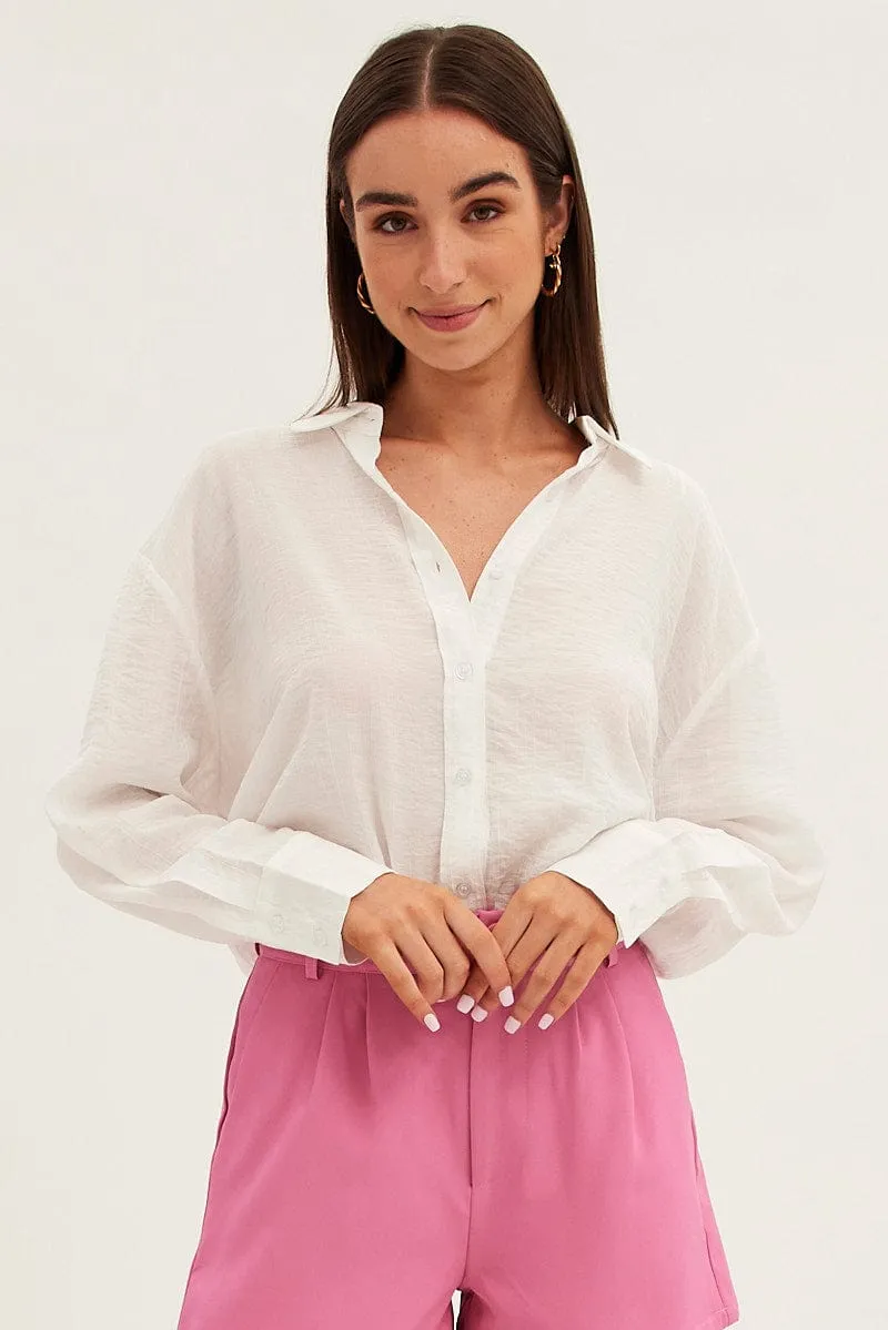 White Textured Shirt Long Sleeve Collared sold by Ally Fashion product image thumbnail 3