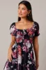 Black Floral Fit And Flare Dress Puff Sleeve Mini sold by Ally Fashion