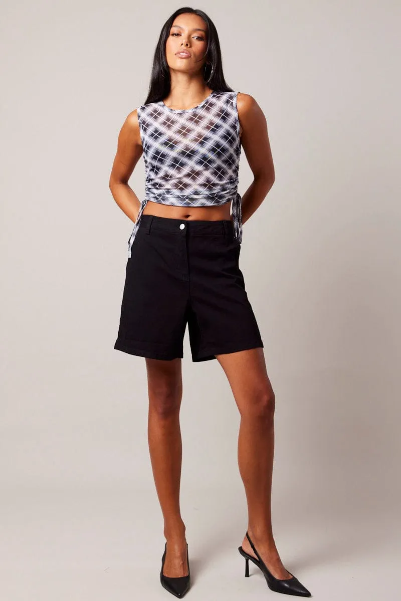Black Check Side Rushed Top Sleeveless sold by Ally Fashion product image thumbnail 2