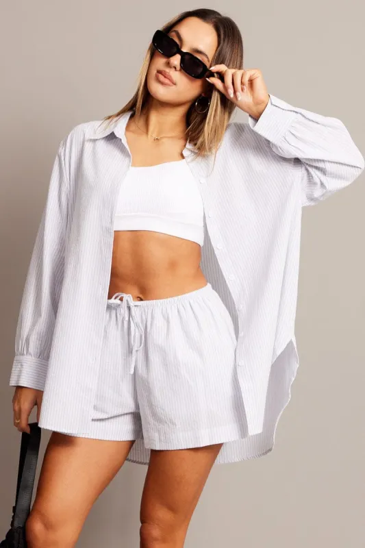 Grey Stripe Relaxed Shirt Long Sleeve sold by Ally Fashion