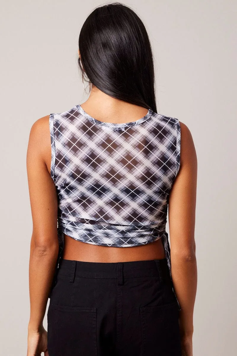 Black Check Side Rushed Top Sleeveless sold by Ally Fashion product image thumbnail 5