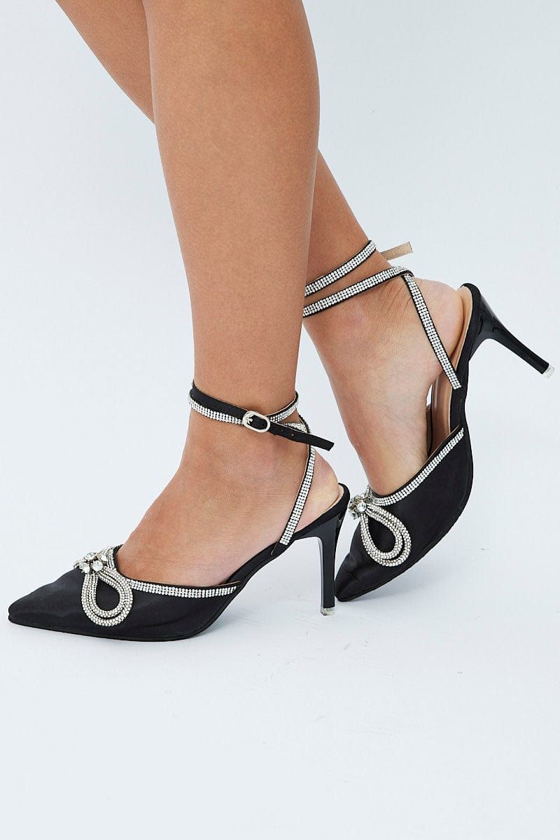 Black Diamonte Bow Detail Pointed Strappy Shoes sold by Ally Fashion product image thumbnail 2