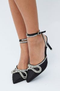 Black Diamonte Bow Detail Pointed Strappy Shoes sold by Ally Fashion