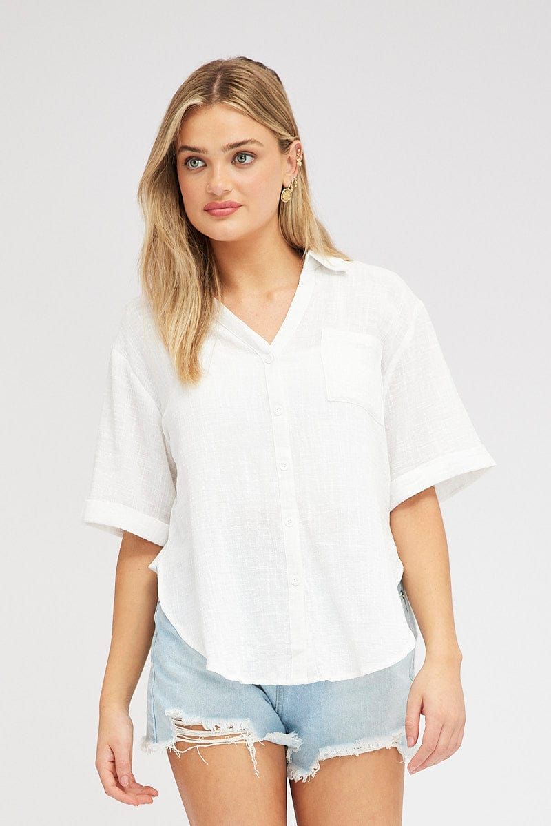 White Shirt Short Sleeve Collared Neck sold by Ally Fashion product image thumbnail 3