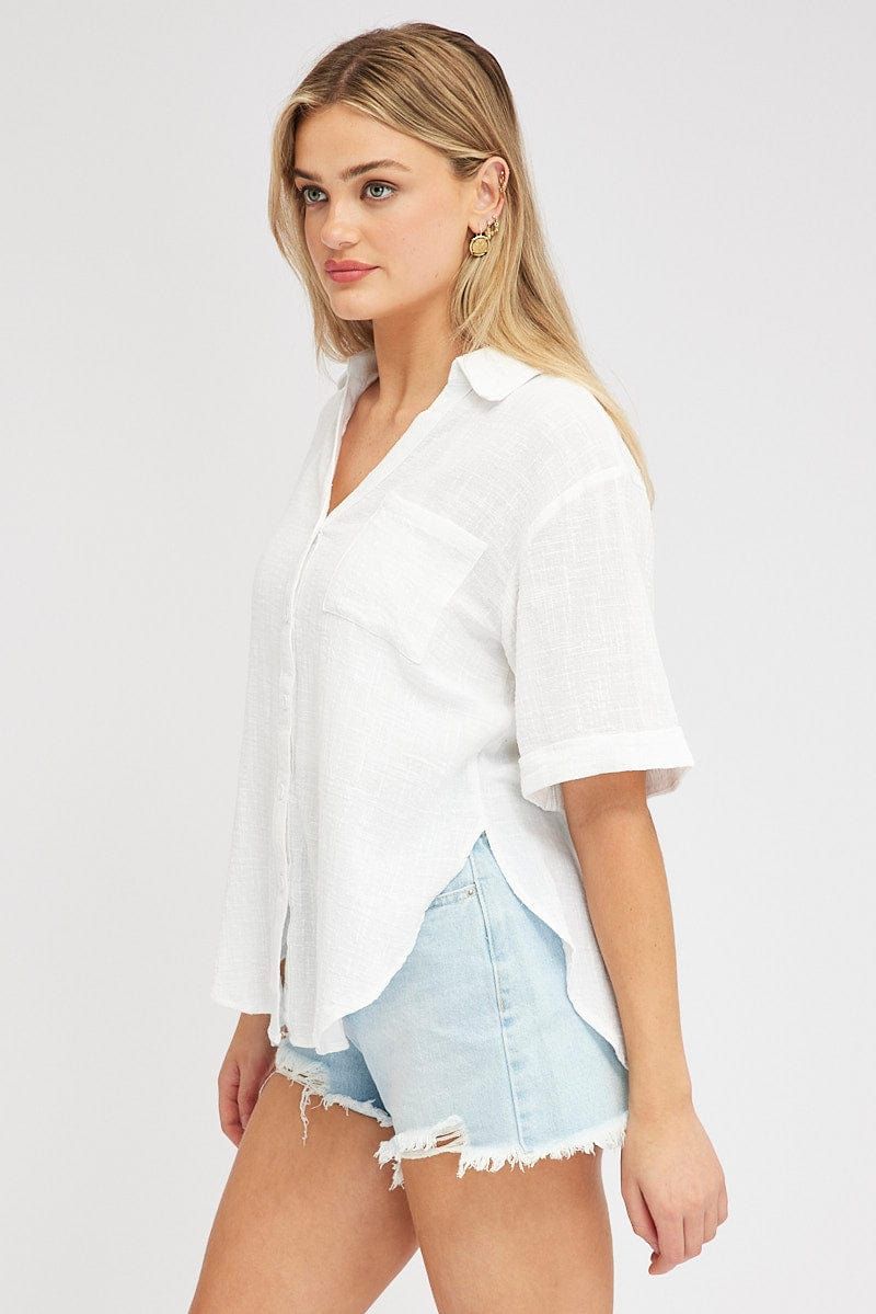 White Shirt Short Sleeve Collared Neck sold by Ally Fashion product image thumbnail 4