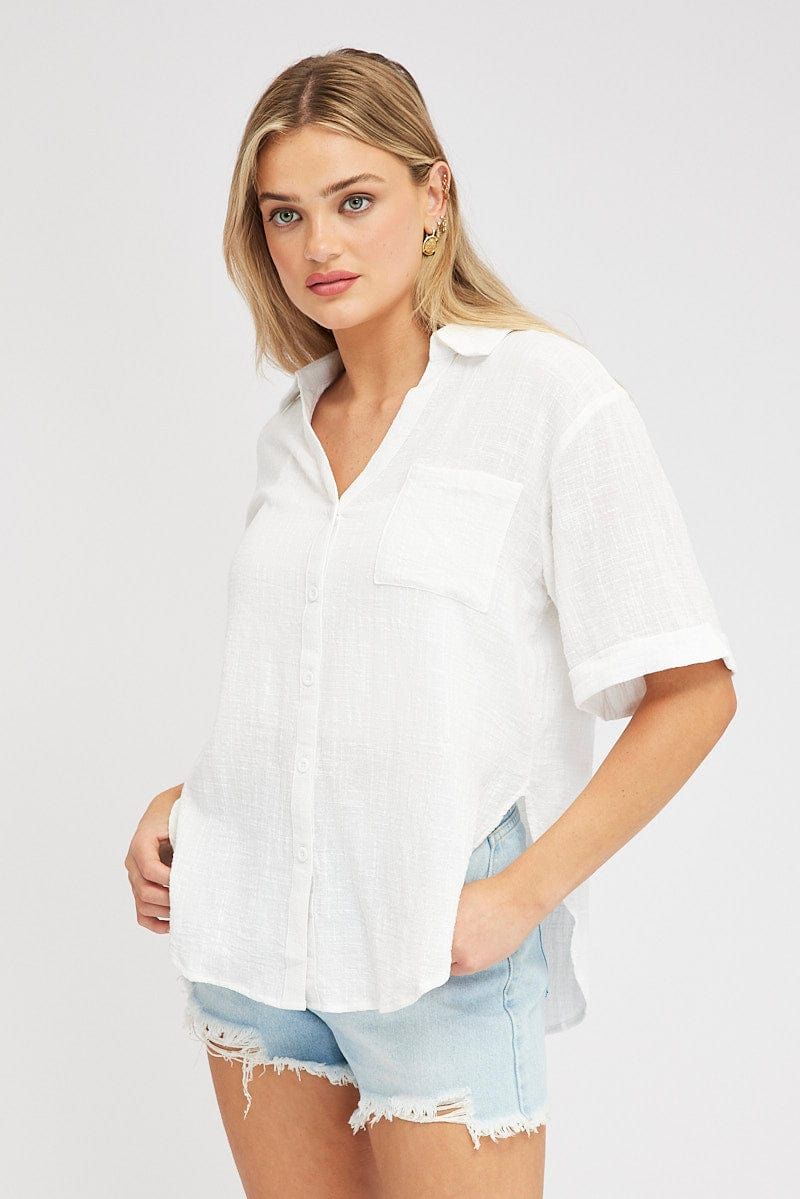 White Shirt Short Sleeve Collared Neck sold by Ally Fashion