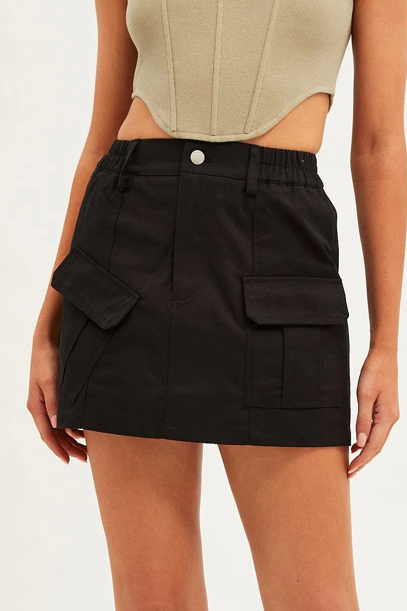 Black Mini Skirt Cargo Cotton Blend sold by Ally Fashion product image thumbnail 2