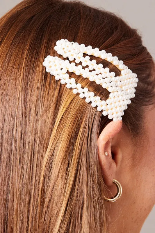 White 2 Pack Pearl Hair Clips sold by Ally Fashion