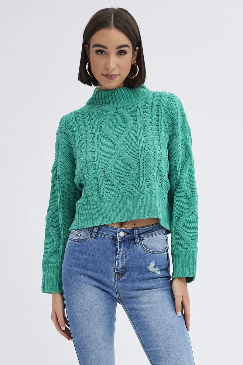 Green Cable Knit Jumper Long Sleeve sold by Ally Fashion product image thumbnail 3