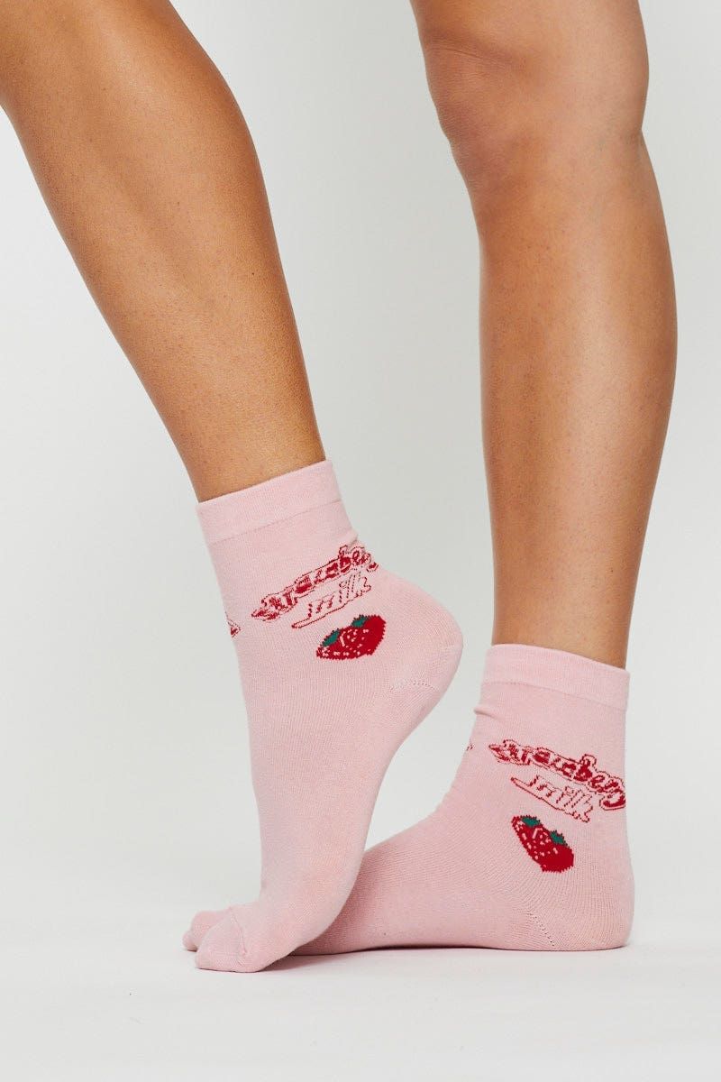 Print Strawberry Milk Print Socks sold by Ally Fashion