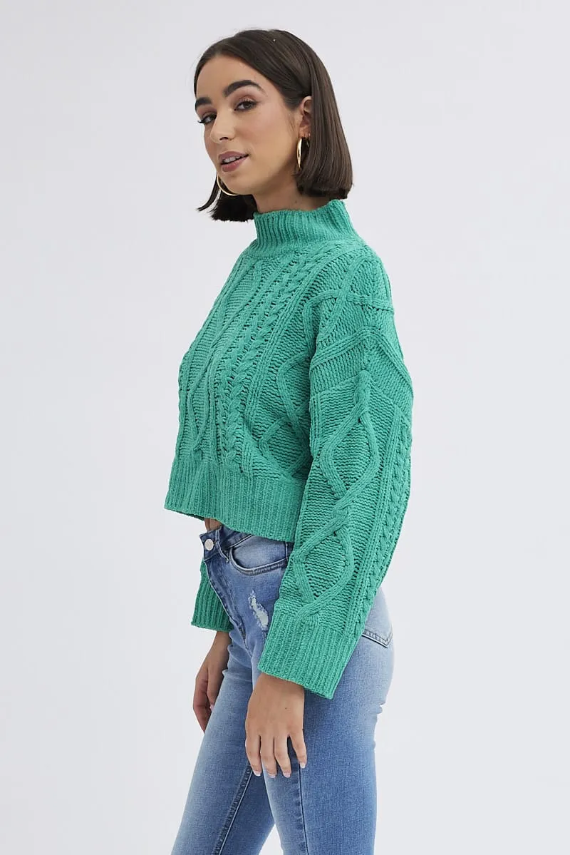 Green Cable Knit Jumper Long Sleeve sold by Ally Fashion product image thumbnail 4