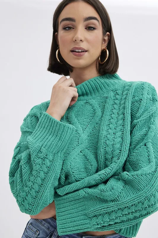 Green Cable Knit Jumper Long Sleeve sold by Ally Fashion