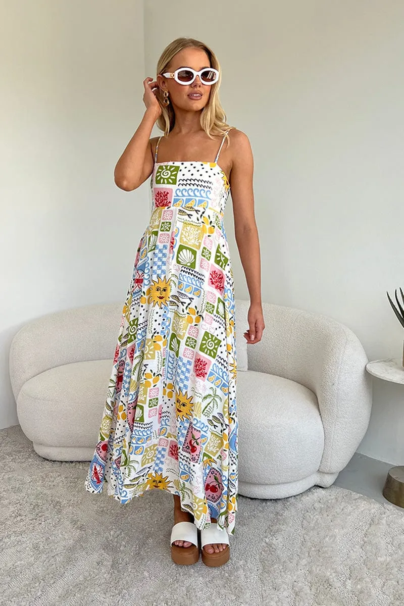 Multi Abstract Maxi Dress Strappy sold by Ally Fashion