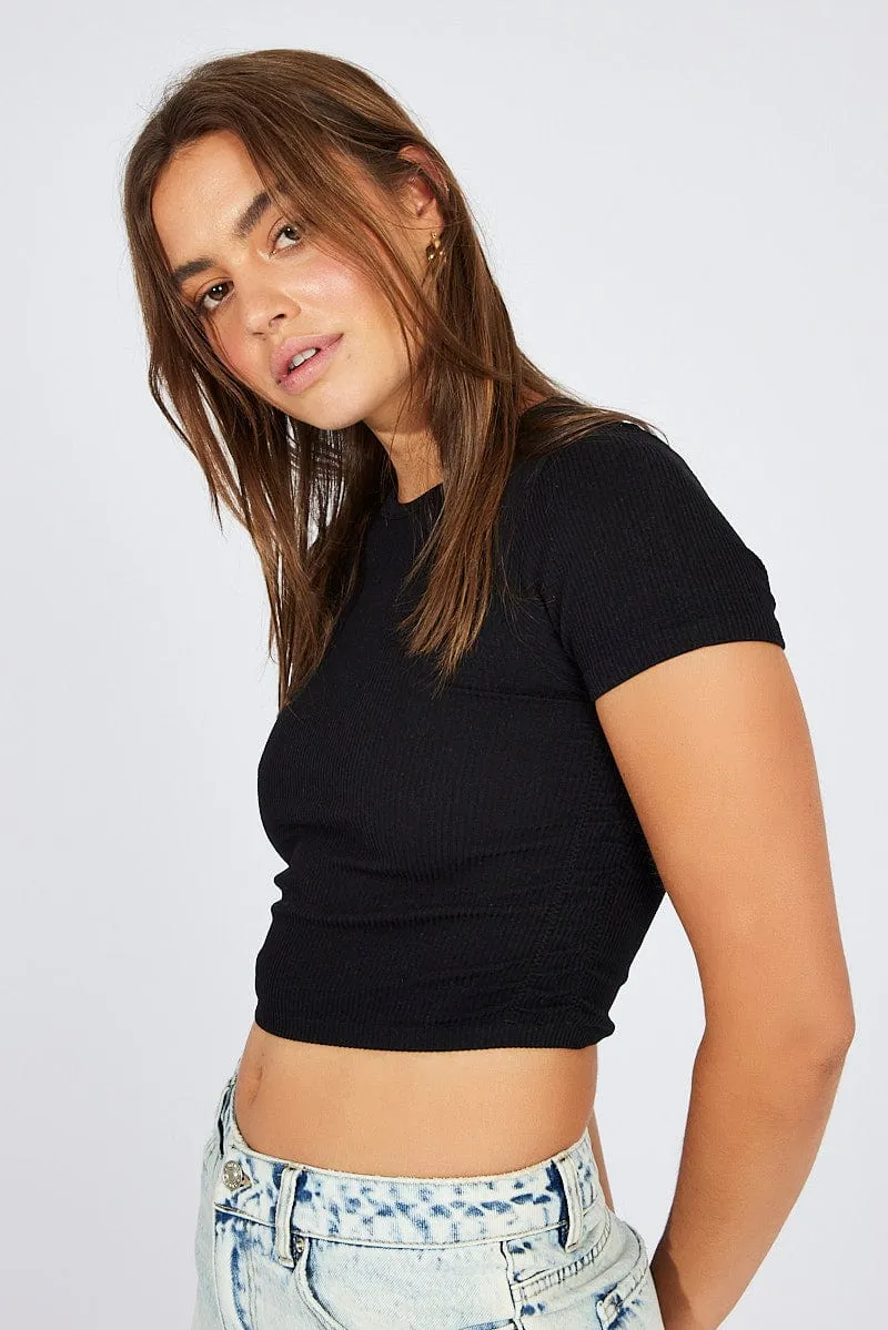 Black Top Short Sleeve Seamless sold by Ally Fashion
