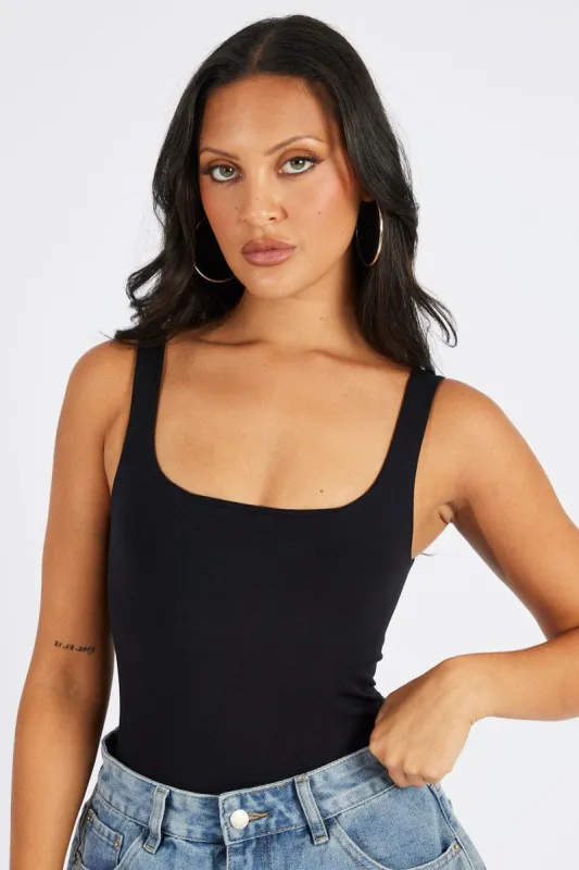 Black Bodysuit Scoop Neck Seamless sold by Ally Fashion