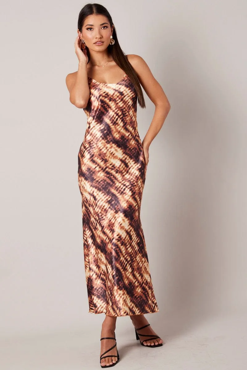 Brown Abstract Maxi Dress Strappy sold by Ally Fashion product image thumbnail 3