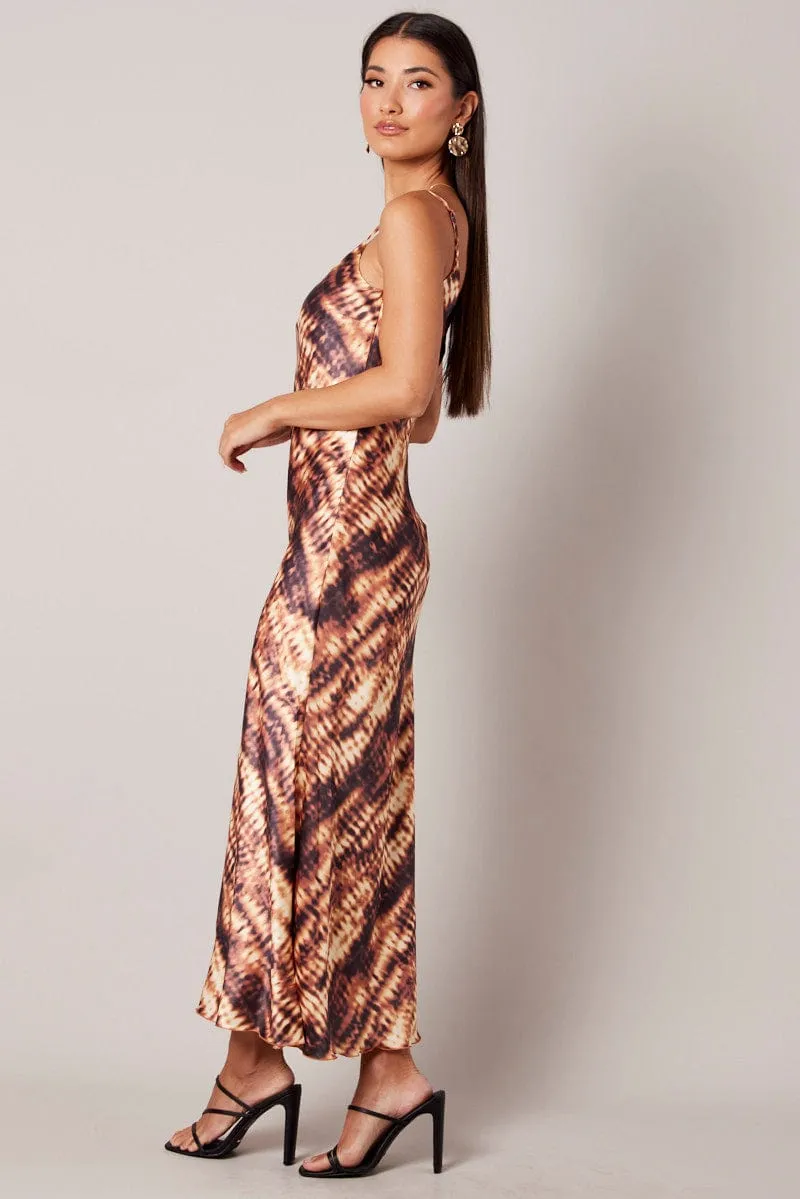 Brown Abstract Maxi Dress Strappy sold by Ally Fashion product image thumbnail 4