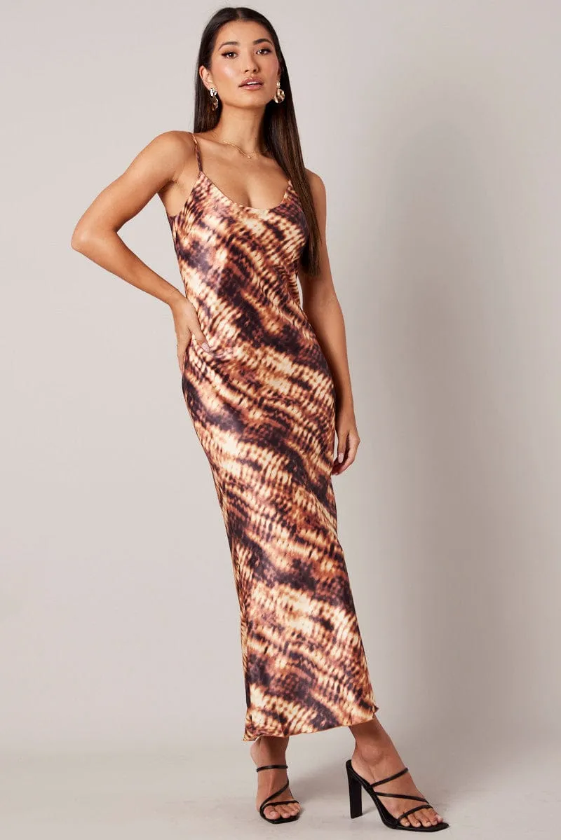 Brown Abstract Maxi Dress Strappy sold by Ally Fashion