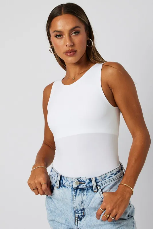 White Bodysuit Sleeveless Crew Neck Seamless sold by Ally Fashion