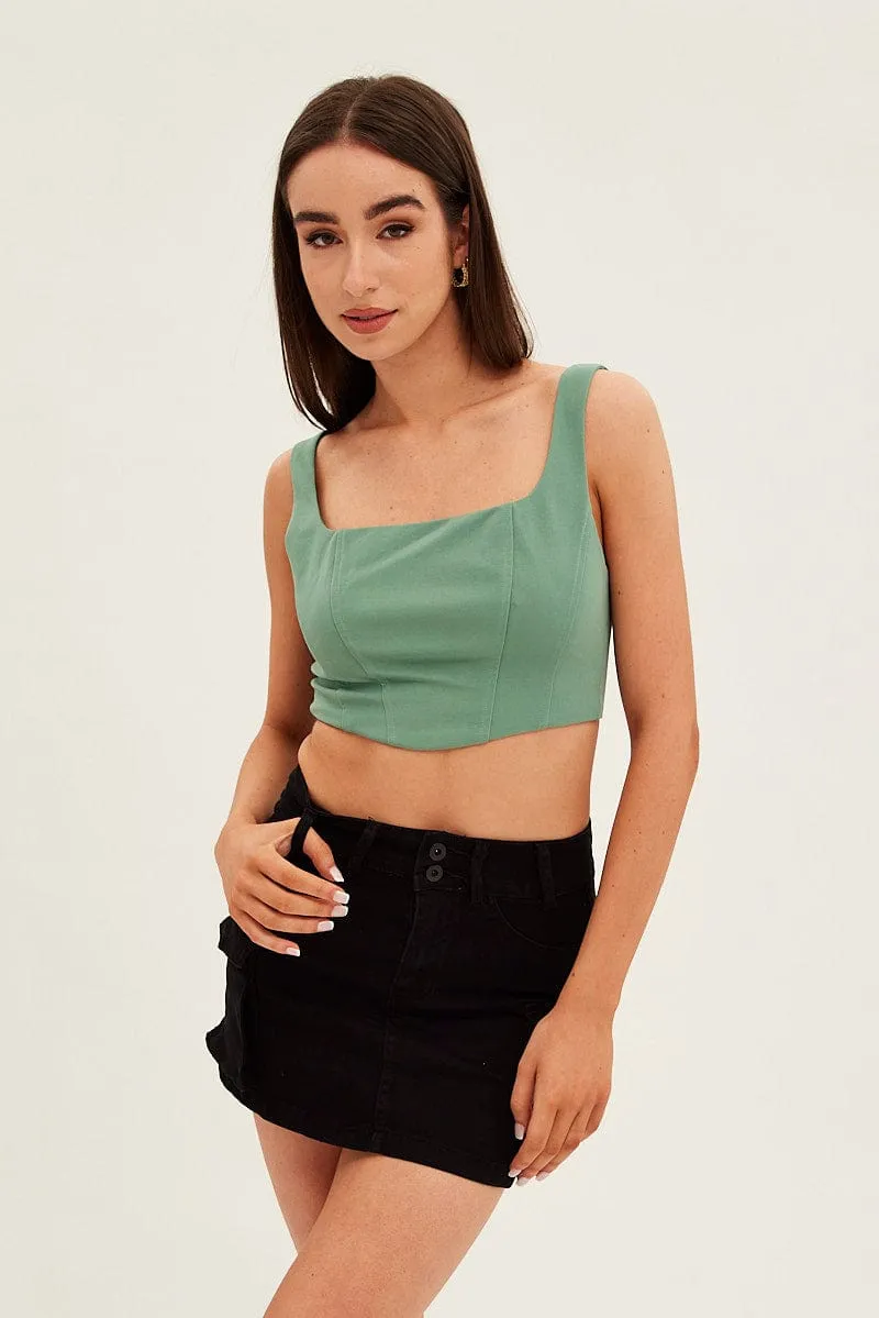 Green Corset Top Shirred Back Sleeveless Crop Jersey sold by Ally Fashion
