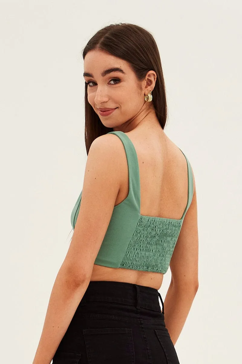 Green Corset Top Shirred Back Sleeveless Crop Jersey sold by Ally Fashion product image thumbnail 5
