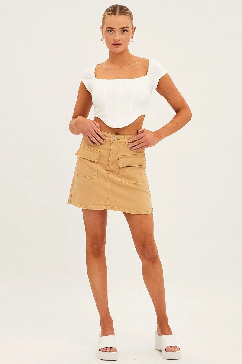 Beige High Rise Cargo Mini Denim Skirt sold by Ally Fashion product image thumbnail 3