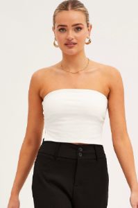 White Side Split Bandeau Jersey Top sold by Ally Fashion