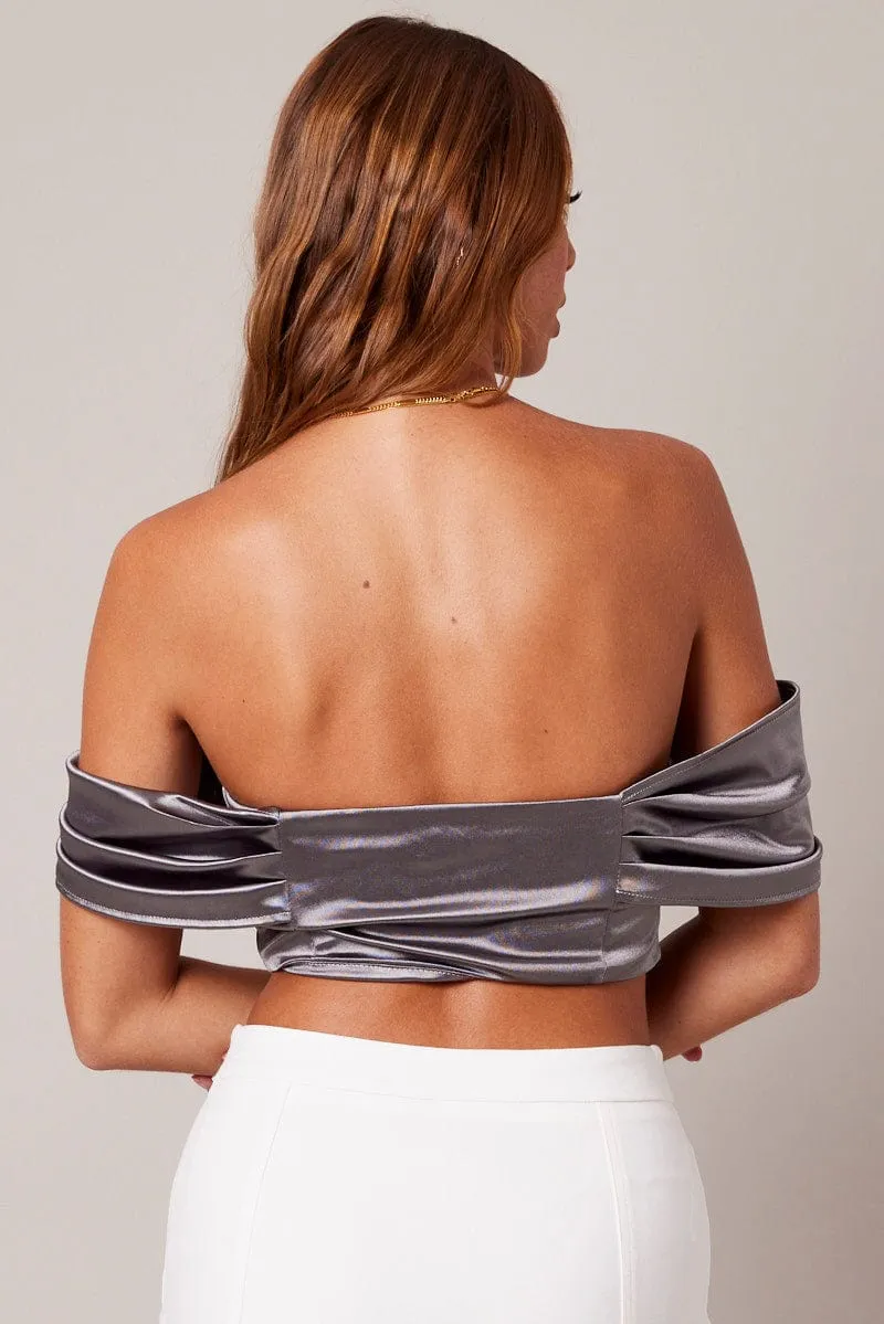 Grey Corset Top Off Shoulder Satin sold by Ally Fashion product image thumbnail 5