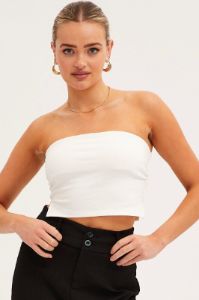 White Side Split Bandeau Jersey Top sold by Ally Fashion