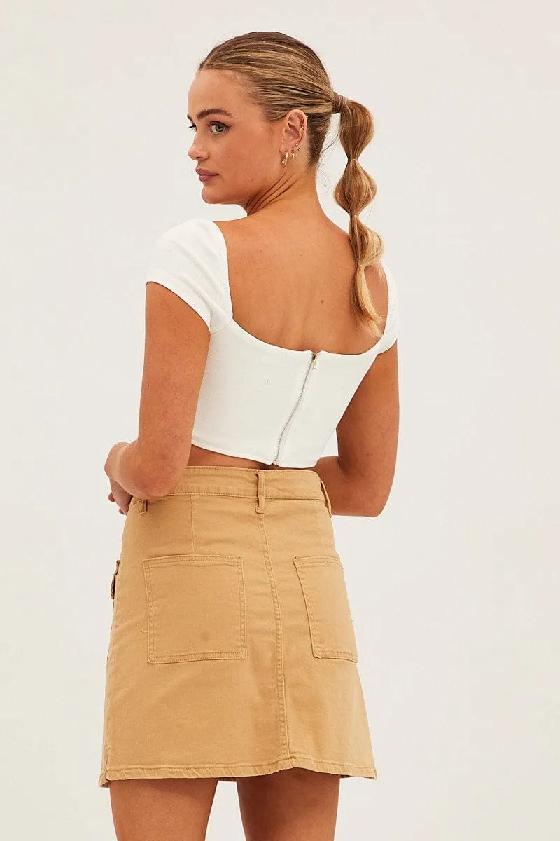 Beige High Rise Cargo Mini Denim Skirt sold by Ally Fashion product image thumbnail 5