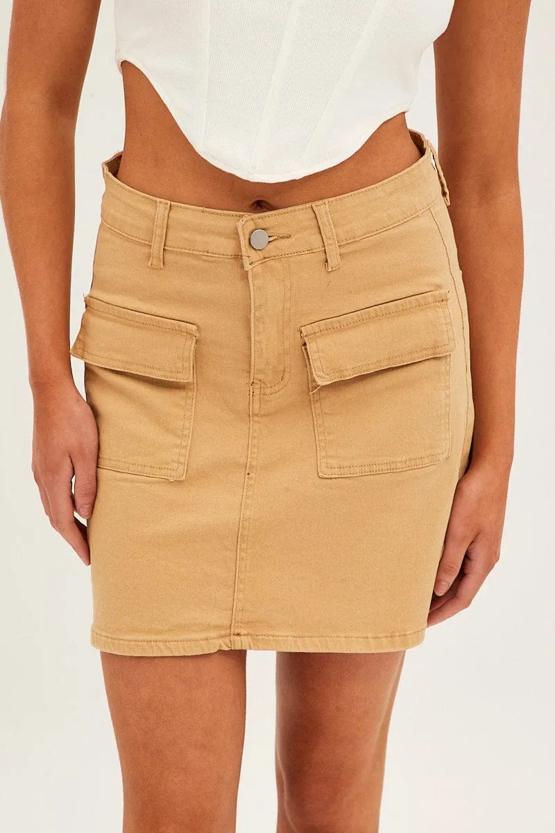 Beige High Rise Cargo Mini Denim Skirt sold by Ally Fashion product image thumbnail 2
