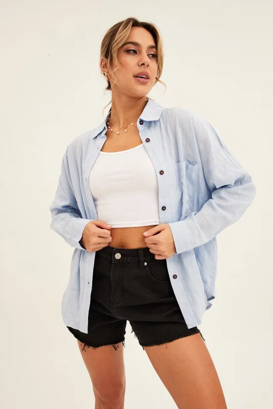 Blue Collared Shirt Long Sleeve Relaxed sold by Ally Fashion