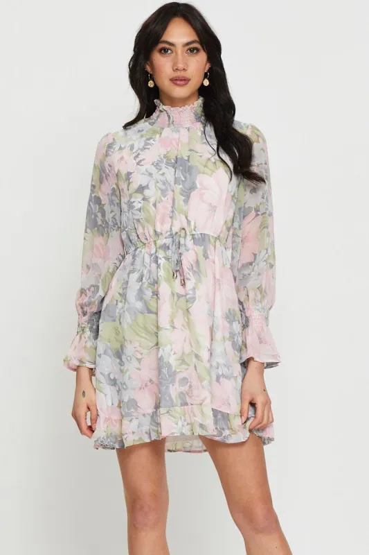 Print Mini Dress Long Sleeve sold by Ally Fashion