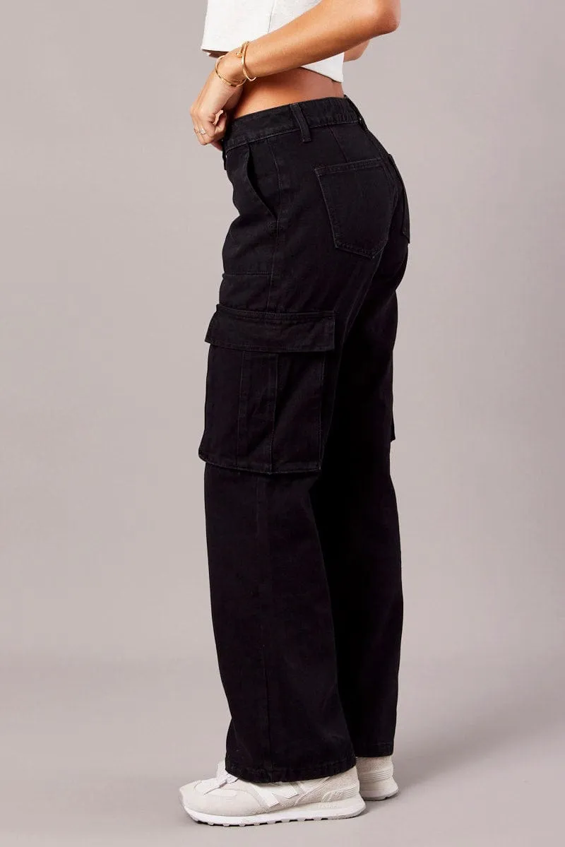 Black Cargo Jean Mid Rise sold by Ally Fashion product image thumbnail 4