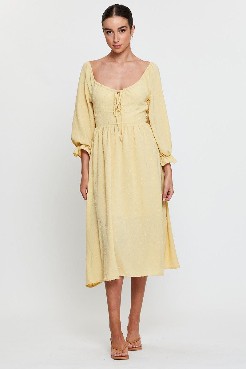 Yellow Maxi Dress Long Sleeve V Neck sold by Ally Fashion product image thumbnail 3