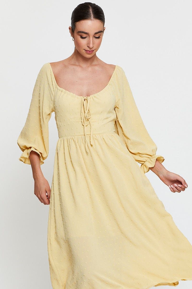 Yellow Maxi Dress Long Sleeve V Neck sold by Ally Fashion product image thumbnail 2
