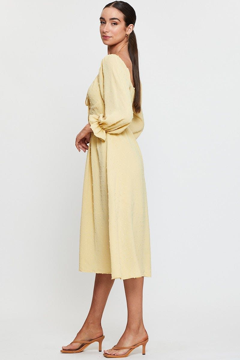 Yellow Maxi Dress Long Sleeve V Neck sold by Ally Fashion product image thumbnail 4