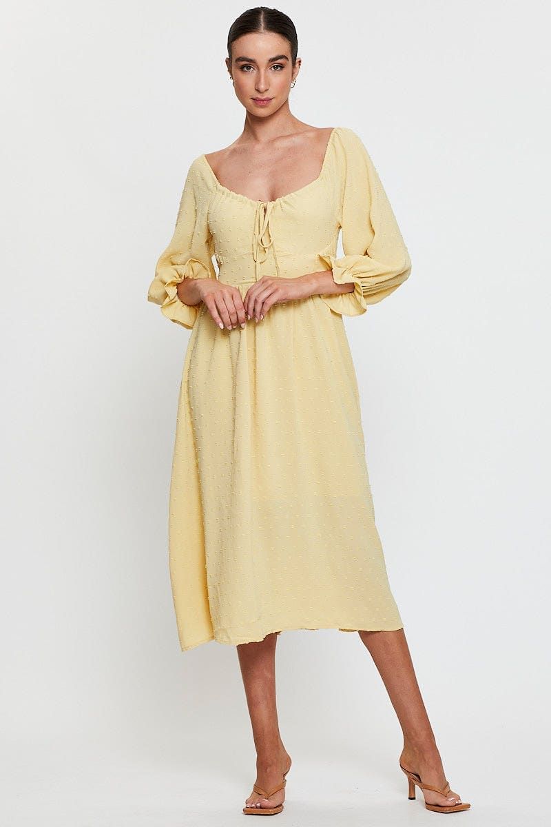 Yellow Maxi Dress Long Sleeve V Neck sold by Ally Fashion
