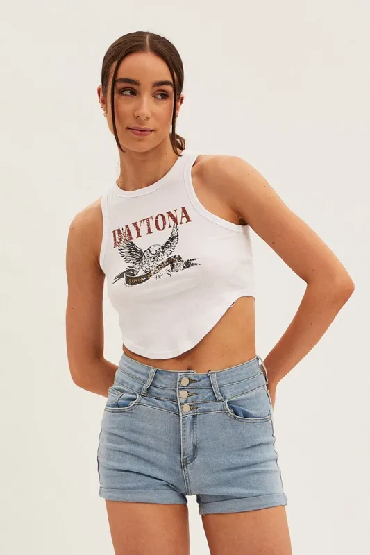 White Eagle Curve Hem Racer Back Crop Tank sold by Ally Fashion