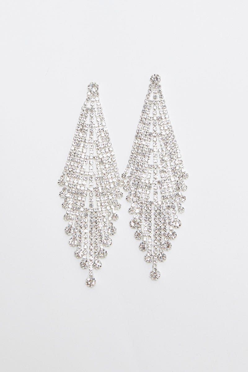 Silver Diamante Chandelier Tassle Drop Earrings sold by Ally Fashion product image thumbnail 2